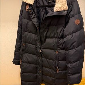 Ralph Lauren Black Label Black Puffer Jacket with Shearling Trim Size Large